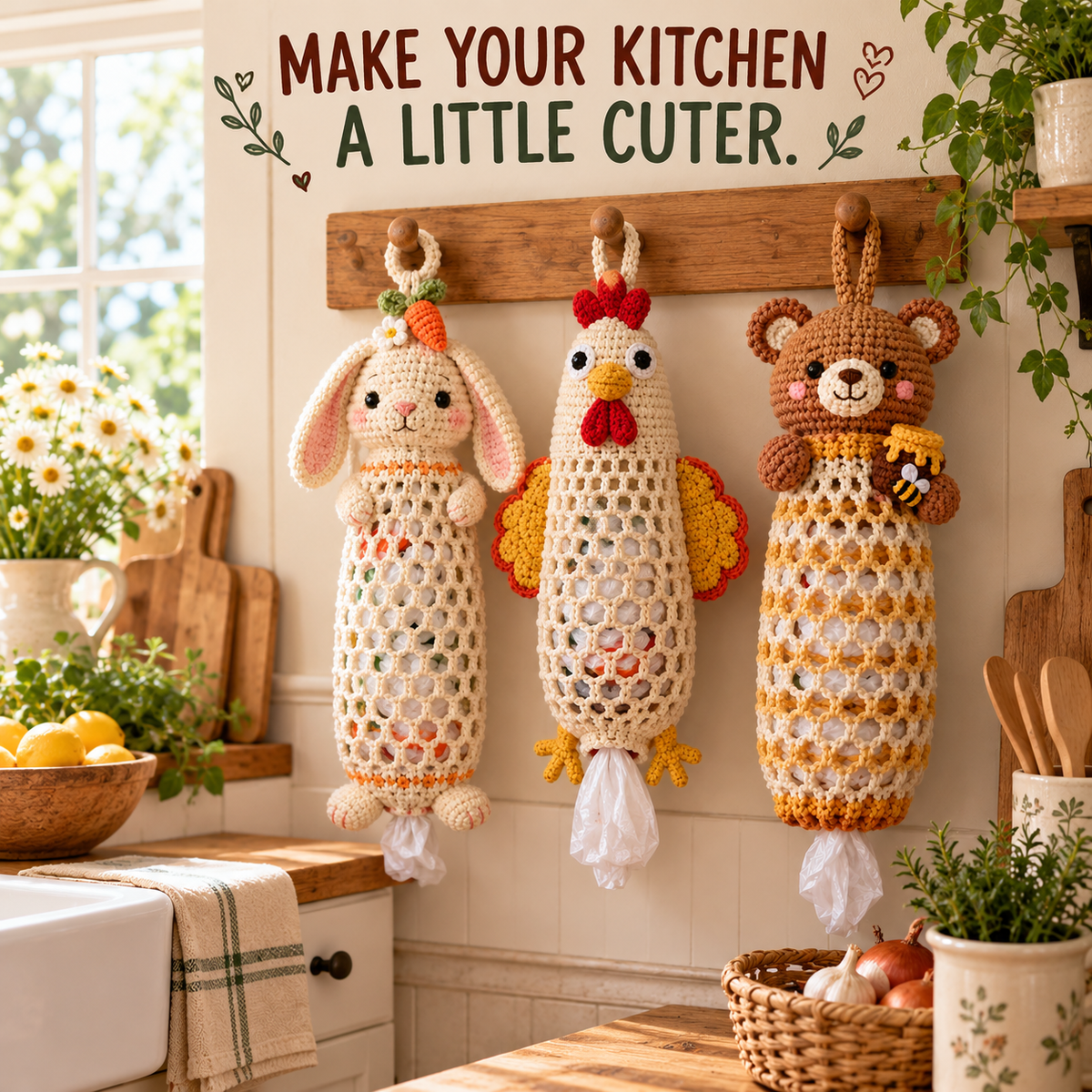 🌼 Cottage Harvest Keepers — Crochet Animal Bag Holder DIY Kit🔥🔥