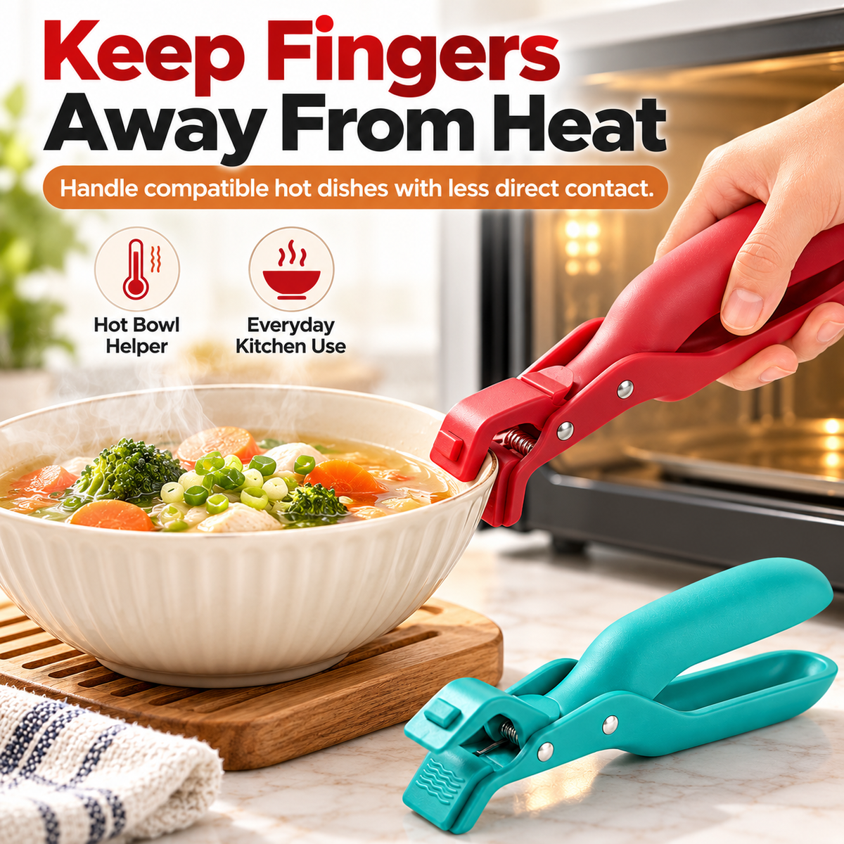 🔥 Limited-Time 50% OFF - 2-Pack Hot Bowl & Plate Grippers | Kitchen Safety Clips