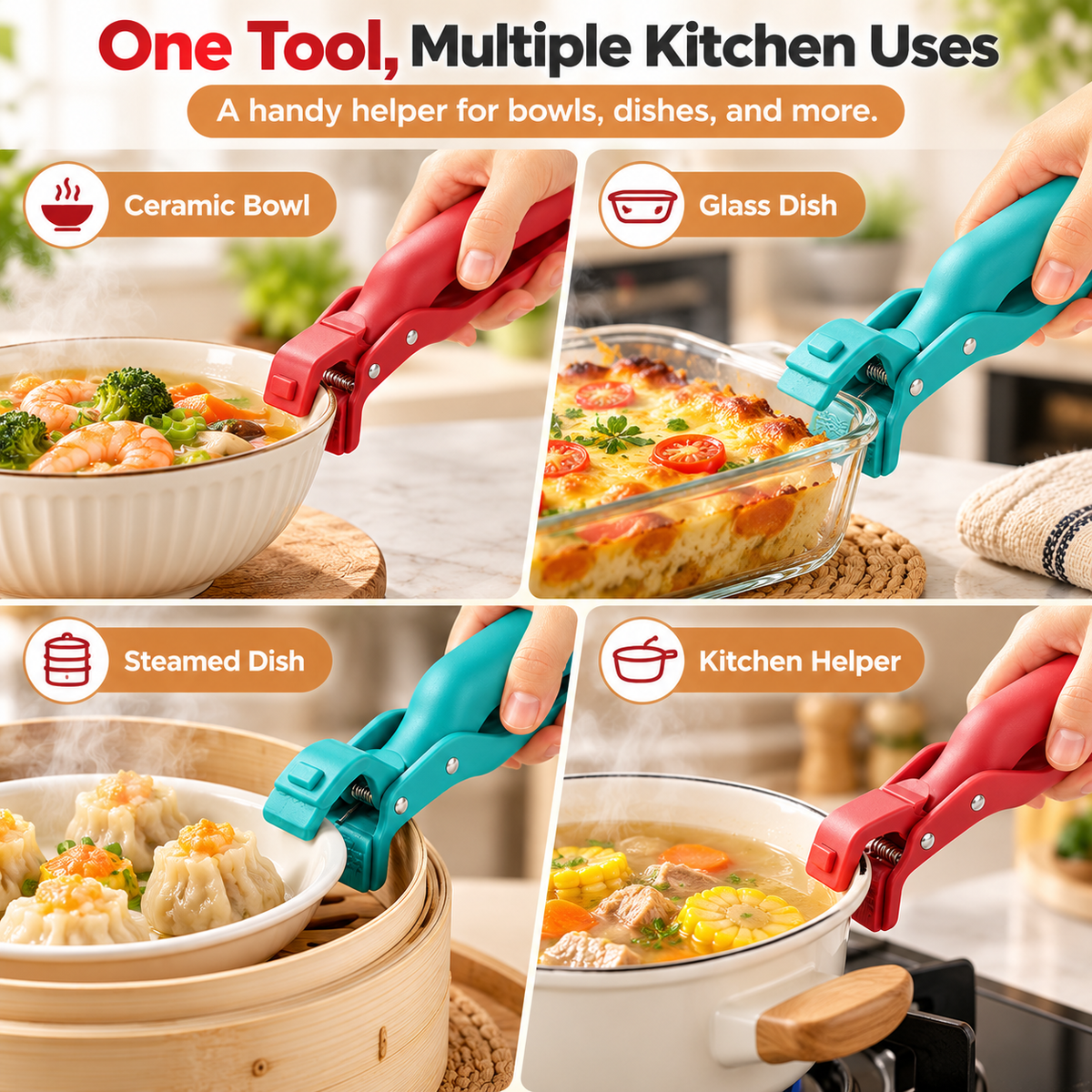 🔥 Limited-Time 50% OFF - 2-Pack Hot Bowl & Plate Grippers | Kitchen Safety Clips