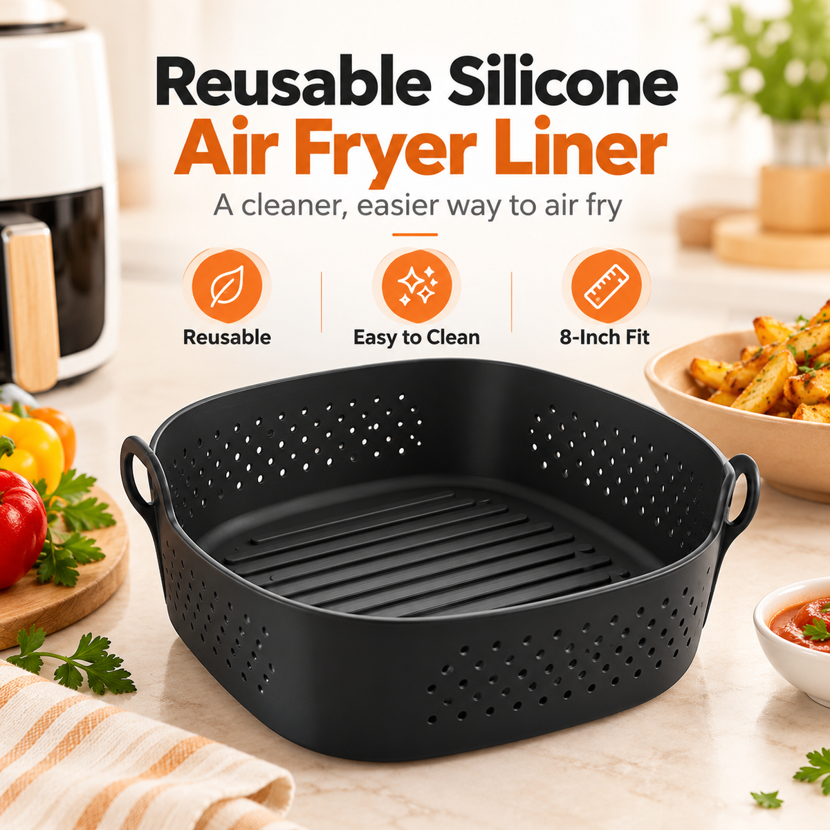 🔥✨Reusable Silicone Air Fryer Liner, 8 Inches