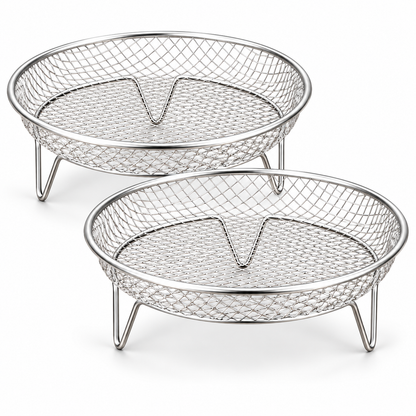 🔥Stainless steel air fryer rack with raised oil drain basket and multi-level mesh grill rack
