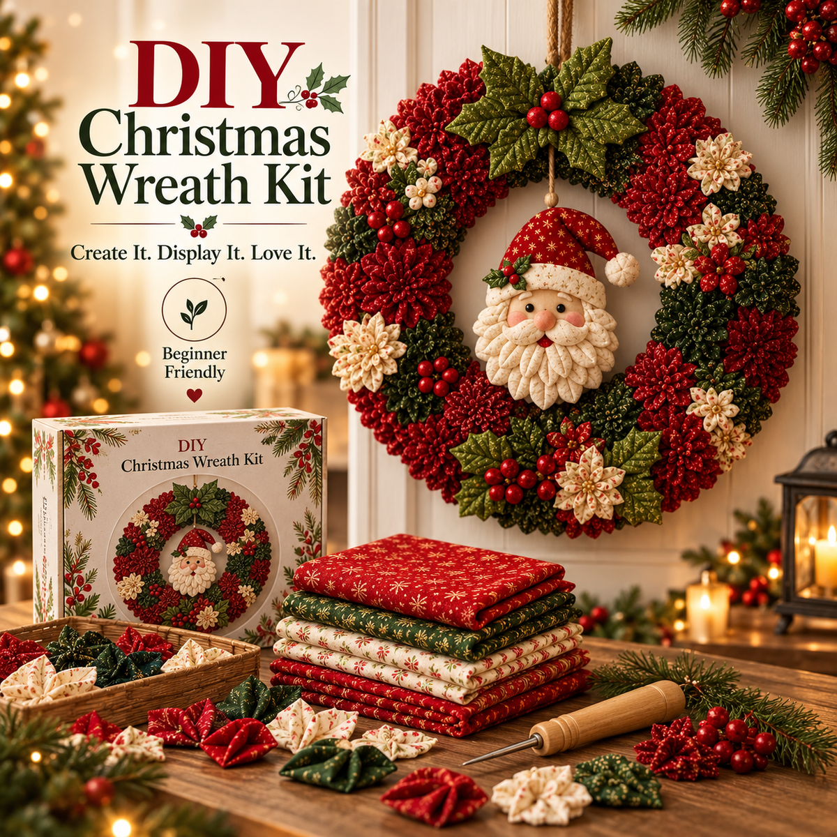 🎅☃️3D Fabric Poke Wreath DIY Kit 🎄🧡 (Video Tutorial & Finished Wreath Reference Included ✨ Beginner-friendly)