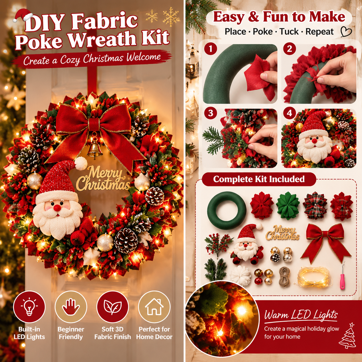 🎅☃️3D Fabric Poke Wreath DIY Kit 🎄🧡 (Video Tutorial & Finished Wreath Reference Included ✨ Beginner-friendly)