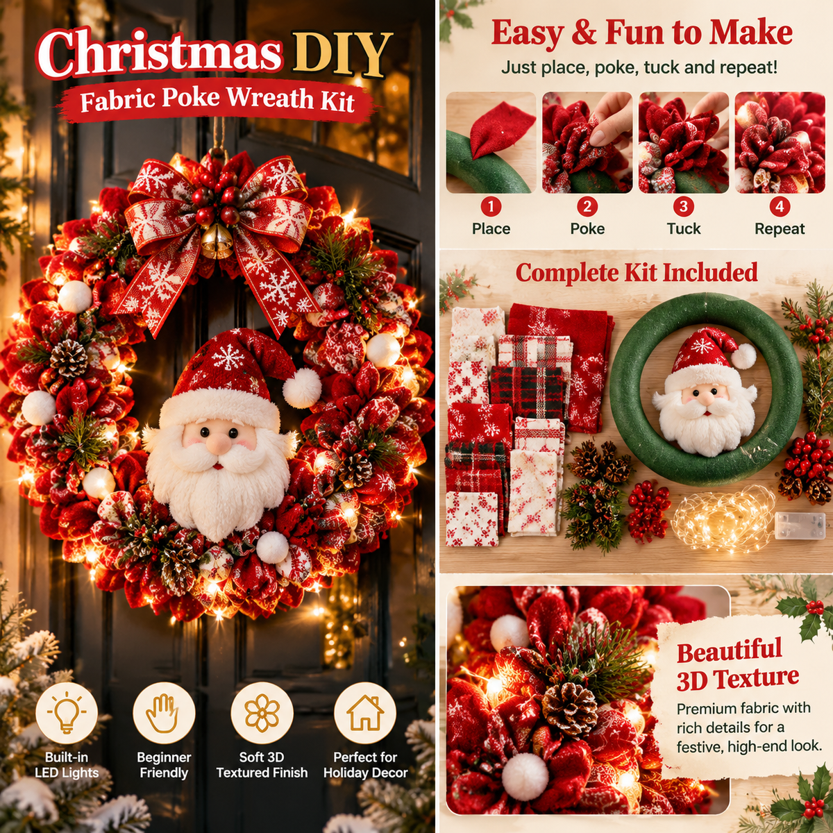 🎅☃️3D Fabric Poke Wreath DIY Kit 🎄🧡 (Video Tutorial & Finished Wreath Reference Included ✨ Beginner-friendly)