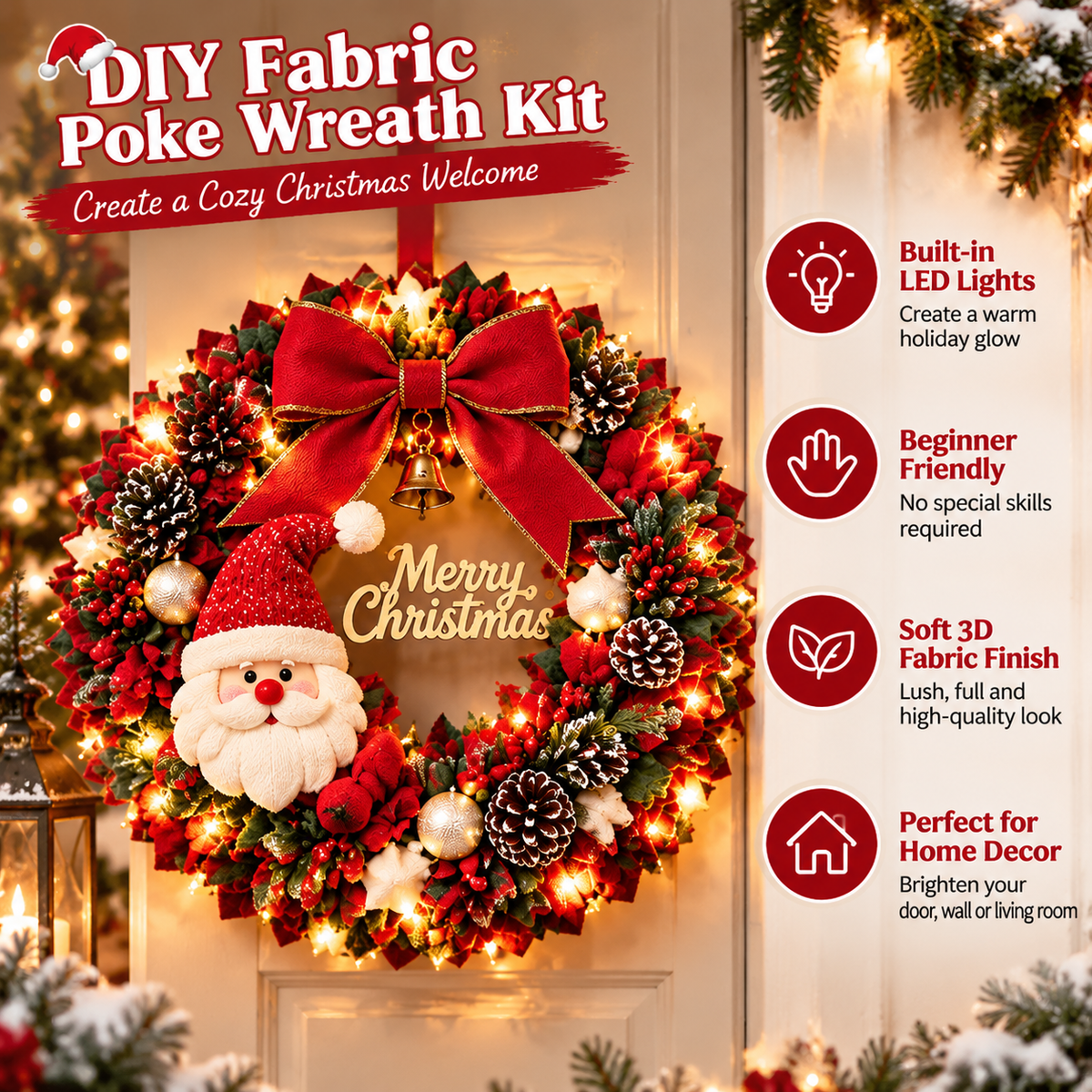 🎅☃️3D Fabric Poke Wreath DIY Kit 🎄🧡 (Video Tutorial & Finished Wreath Reference Included ✨ Beginner-friendly)