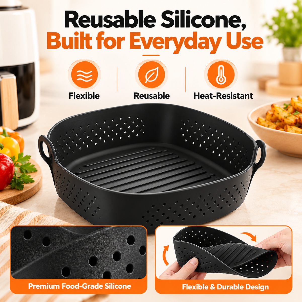 🔥✨Reusable Silicone Air Fryer Liner, 8 Inches
