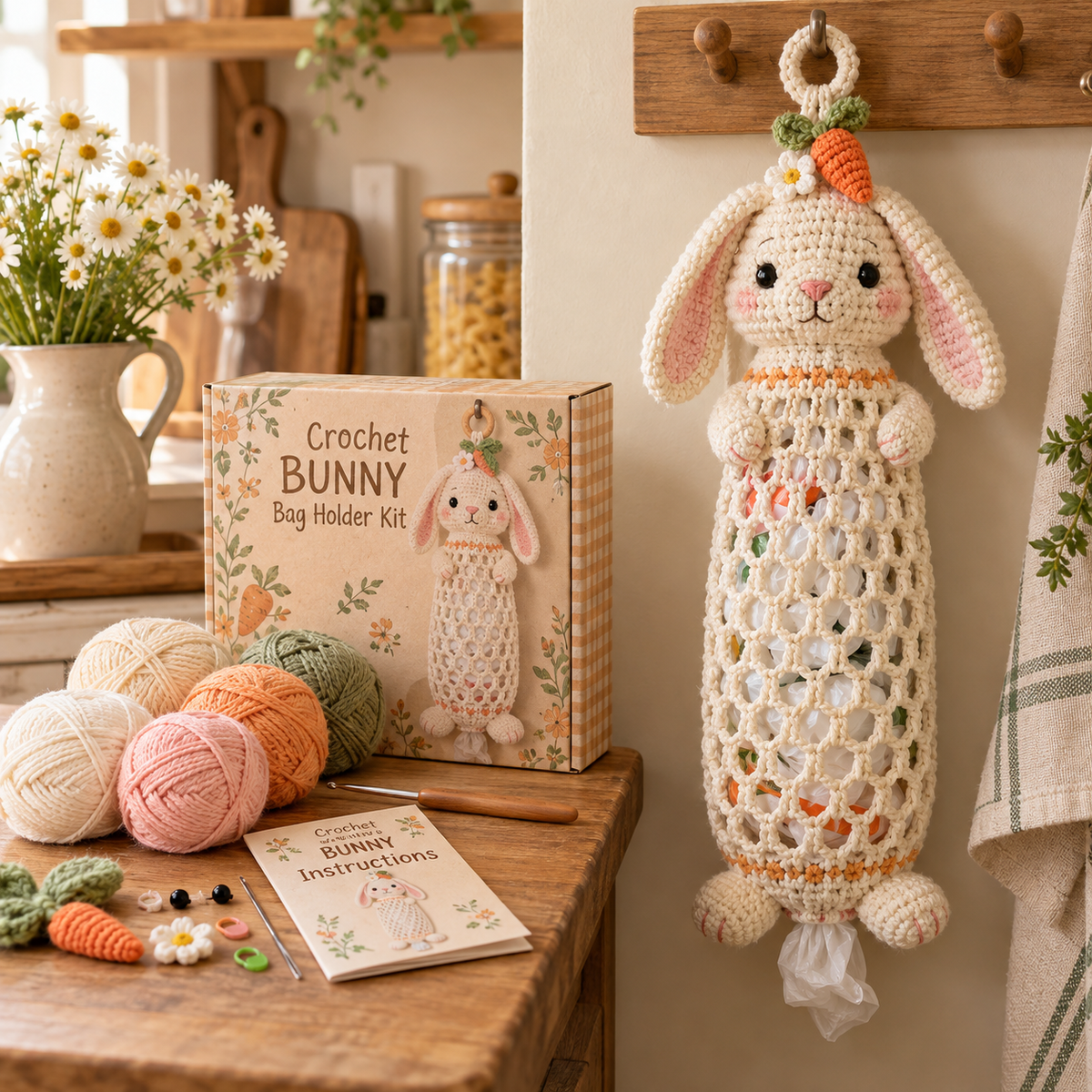 🌼 Cottage Harvest Keepers — Crochet Animal Bag Holder DIY Kit🔥🔥