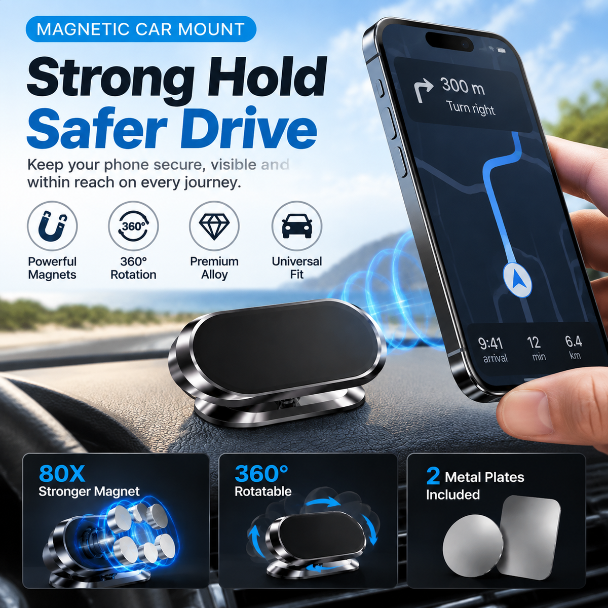 Innovative Magnetic Foldable & Rotatable Car Phone Holder