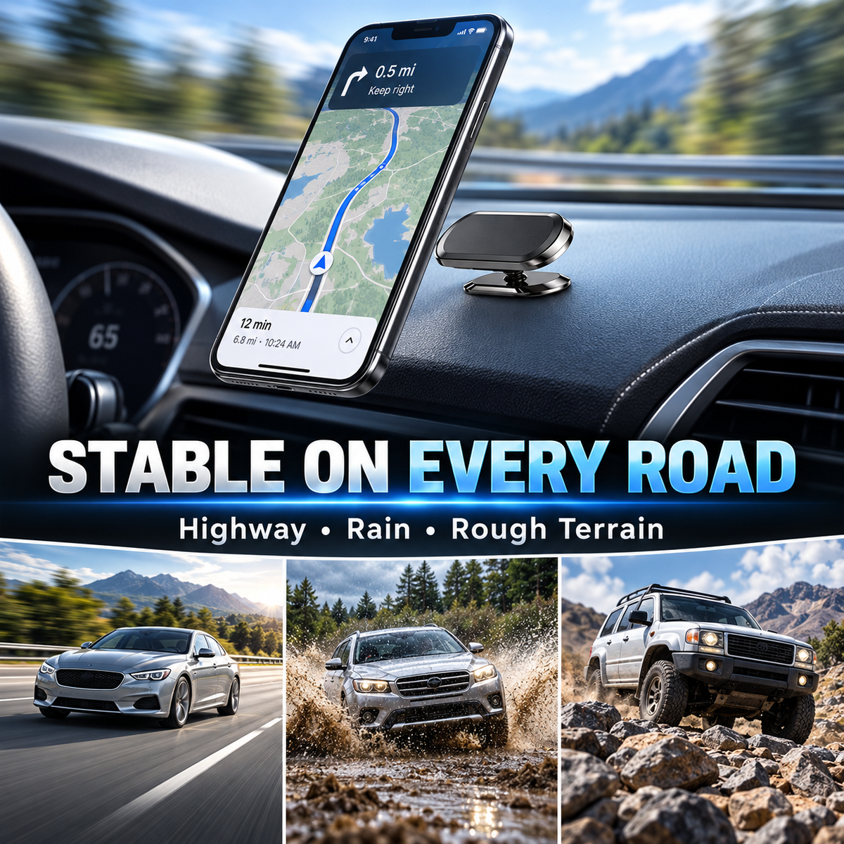 Innovative Magnetic Foldable & Rotatable Car Phone Holder