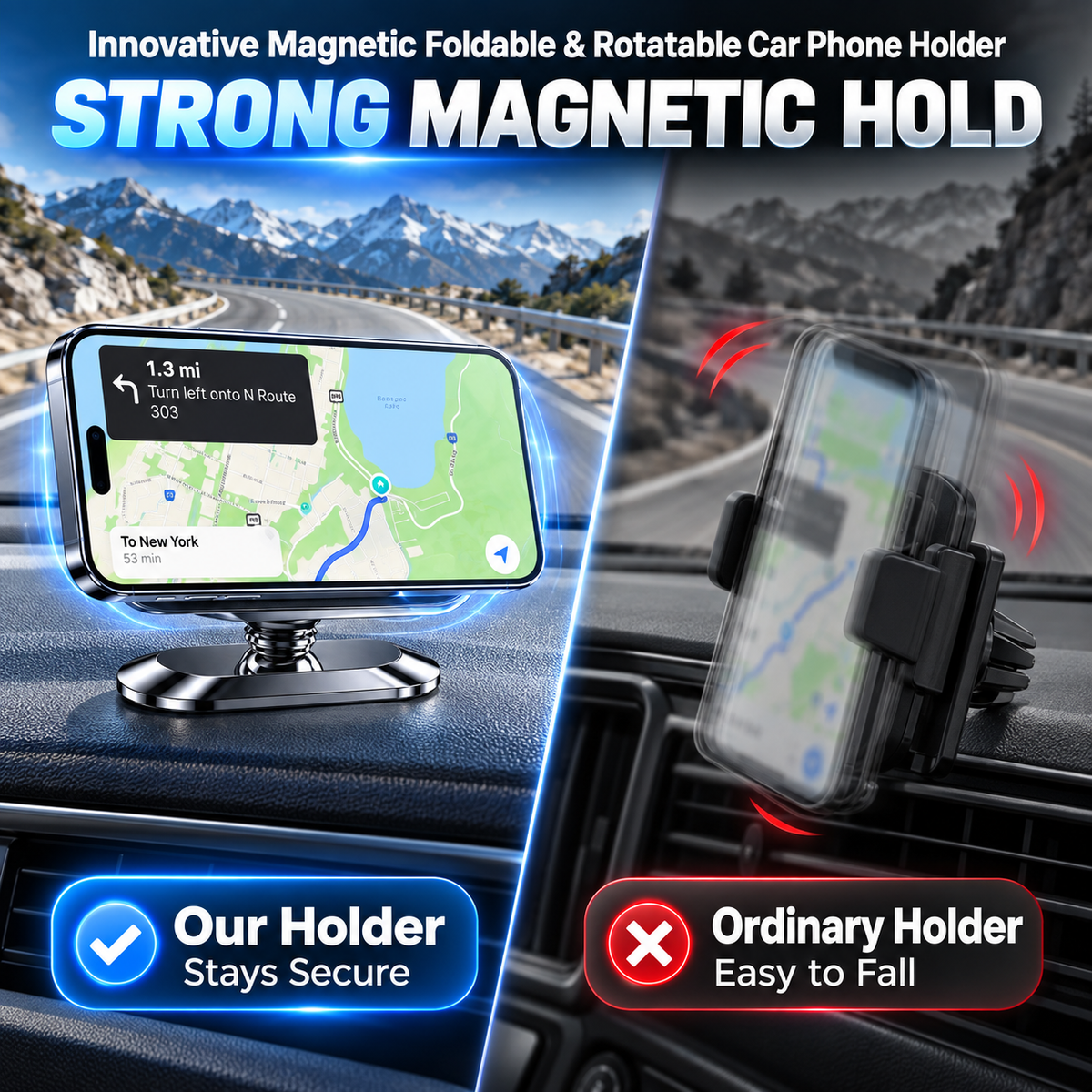 Innovative Magnetic Foldable & Rotatable Car Phone Holder